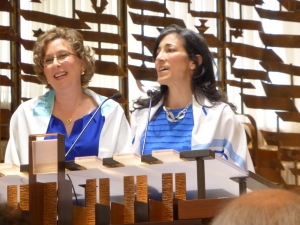 Sandra and Heidi reading from The Torah at their bat mitzvah, almost 40 years after most Jewish girls undertake this ritual.