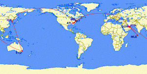 Flight map of our 12-day, First Class journey.